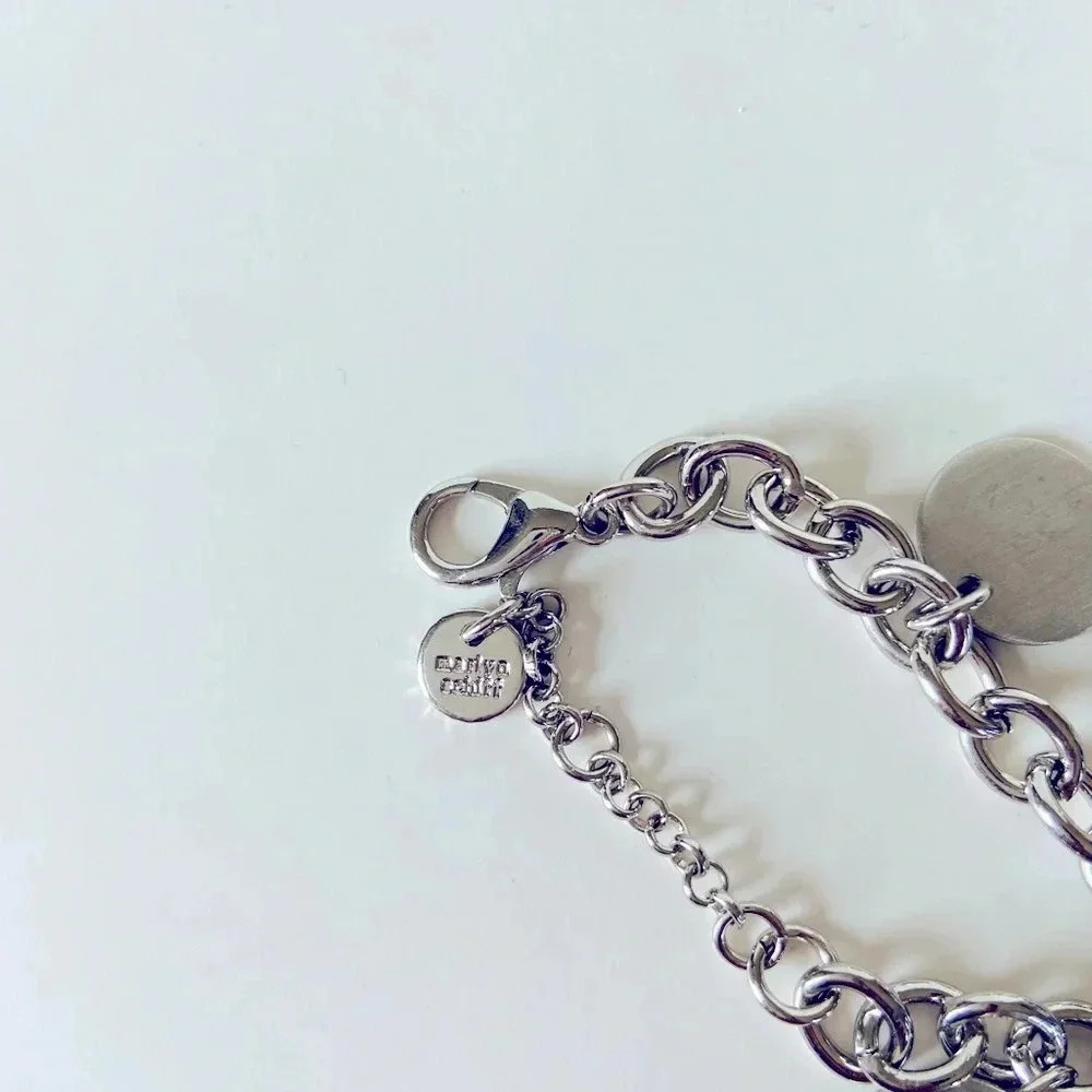 Marlyn Schiff Silvertone Geometric Multi Charm Bracelet Adjustable - Picture 3 of 3